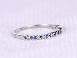 1.2ct Round Cut Blue Sapphire Wedding Band Ring Half Eternity 18k WhiteGold Over