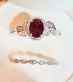 2.2ct Oval Cut Simulated Pink Ruby Halo Ring Infinity Band 14k White Gold Plated