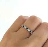 3Ct Princess Cut Blue Sapphire Eternity Vintage Wedding Band 14K White Gold Over