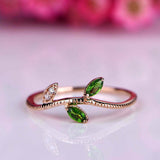 0.5ct Marquise Cut Green Emerald Wedding Band Leaves Design 14k Rose Gold Finish