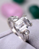 5Ct Emerald Cut Diamond Vintage Solitaire with Accent Ring 14K White Gold Finish