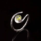 0.5ct Round Cut Green Peridot Geometric Solitaire Ring 14k White Gold Finish