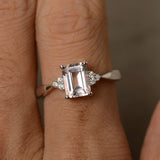 0.9ct Emerald Cut Peach Morganite Engagement Ring 14k WhiteGold Finish Solitaire