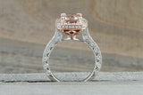 2.4ct Round Peach Morganite Halo Solitaire Engagement Ring 14k Dual Stone Finish