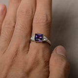 2.5ct Asscher Cut Purple Amethyst Trilogy Engagement Ring 18k White Gold Finish