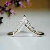0.08ct Round Cut Moissanite Stackable Double Chevron Band 14K White Gold Plated
