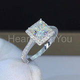 2.3ct Princess Cut Simulated Diamond Halo Engagement Ring 14k White Gold Plated