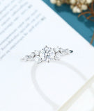0.55ct Round Cut Moissanite Cluster Women Engagement Ring 14k White Gold Plated