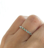 1Ct Round Cut Green Emerald Dainty Minimalist Wedding Band 14K White Gold Finish