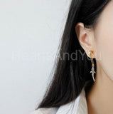 Dainty Single Shark Safety Pin Drop Dangle Earrings 14k Dual Gold Plated