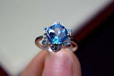 2.25ct Engagement Ring Round Cut Blue Topaz Flower 14k White Gold Finish