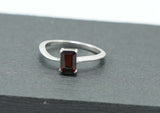 0.25ct Engagement Ring Emerald Cut Red Garnet Solitaire 14k White Gold Finish