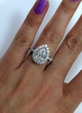 5ct Pear Cut VVS1/D Diamond Halo Vintage Engagement Ring 14K White Gold Finish
