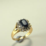 2.3ct Emerald Cut Blue Sapphire Diamond Halo Engagement Ring 14k YellowGold Over