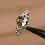 1.8ct Oval Cut Peach Morganite Floral Petal Trinity Ring 14k White Gold Finish