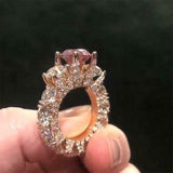 6Ct Round Cut Peach Morganite Iced Cocktail Engagement Ring 14K Rose Gold Finish
