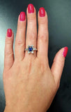 1ct Engagement Ring Round Cut Blue Sapphire Flower Solitaire 14k White Gold Over
