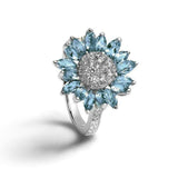 4Ct Round Cut Diamond Blue Petals Floral Engagement Ring 14K White Gold Finish
