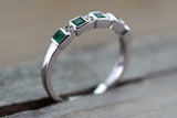 1ct Princess Cut Green Emerald Wedding Band 14k White Gold Finish Square Block