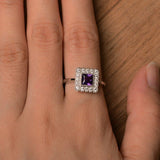 1.4ct Princess Cut Purple Amethyst Halo Engagement Ring 14k White Gold Finish