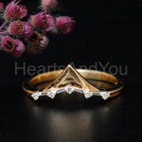 0.5ct Round Cut Moissanite Tiara Crown Chevron Women Ring 14K Yellow Gold Plated