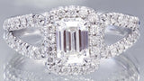 Halo Split Shank Engagement Ring 2ct Emerald Cut Diamond 14k White Gold Finish
