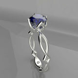 1ct Round Cut Sapphire Split Shank Open Floral Solitaire Ring 14k WhiteGold Over