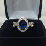 2.3ct Engagement Ring Oval Cut Blue Sapphire Split Shank Halo 14k WhiteGold Over