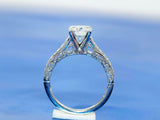 1.5ct Round Cut Diamond Solitaire with Accent Milgrain Ring 14k WhiteGold Finish