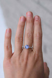 1ct Engagement Ring Round Cut Blue Tanzanite Diamond Accent 14k WhiteGold Finish