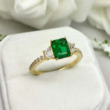 2.4ct Green Emerald Cut Solitaire Accents Engagement Ring 14k Yellow Gold Finish