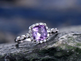 2.3ct Cushion Cut Purple Amethyst Engagement Ring Halo 14k White Gold Finish