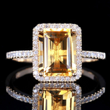 1.5ct Emerald Cut Yellow Citrine Solitaire Engagement Ring 14k White Gold Finish