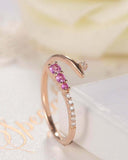 1ct Round Cut Pink Sapphire Open Bypass Design Engagement Ring 14k RoseGold Over