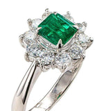 3ct Asscher Cut Green Emerald Engagement Ring Diamond Halo 14k White Gold Finish