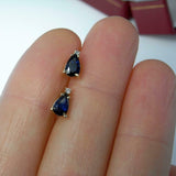1ct Pear Cut Blue Sapphire Diamond Teardrop Stud Earrings 14k Yellow Gold Finish