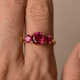 2.4ct Engagement Ring Round Cut Pink Ruby Three Stone 14k Yellow Gold Finish