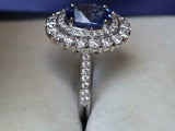 4ct Engagement Ring Oval Cut Blue Sapphire Diamond Dual Halo 14k White Gold Over