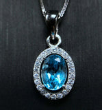 2.3ct Blue Topaz Pendant Oval Cut Diamond Halo 14k White Gold Finish NO CHAIN