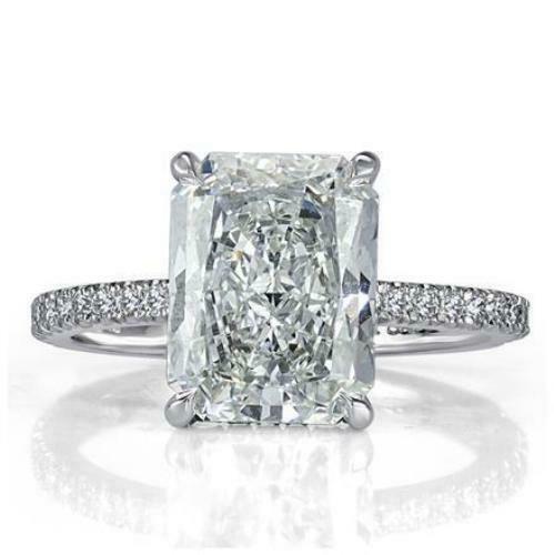 1.5Ct Radiant Cut Diamond Solitaire Ring 14K White Gold Finish with Round Accent