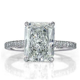 1.5Ct Radiant Cut Diamond Solitaire Ring 14K White Gold Finish with Round Accent