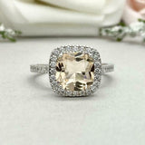 2.2ct Engagement Ring Cushion Cut Peach Morganite Halo 14k White Gold Finish