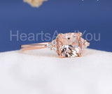 1ct Cushion Cut Simulated Peach Morganite Round Accents Ring 14k RoseGold Plated