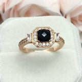 2.2ct Engagement Ring Cushion Cut Black Diamond Halo 14k Yellow Gold Finish