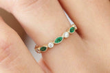 1ct Marquise Green Emerald Half Eternity Anniversary Band 14k Yellow Gold Finish