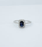 0.55ct Emerald Cut Simulated Sapphire Halo Engagement Ring 14k White Gold Plated