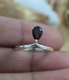 0.6ct Engagement Ring Pear Cut Red Garnet Solitaire Women 14k White Gold Finish