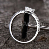 0.4ct Baguette Simulated Diamond Solitaire Accents Ring 14k White Gold Plated