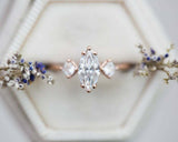 Princess Accents Trilogy Ring 1.5ct Marquise Cut Diamond 14k Rose Gold Finish