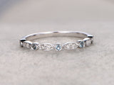0.5ct Round Cut Blue Aquamarine Diamond Wedding Band Ring 14k Rose Gold Finish